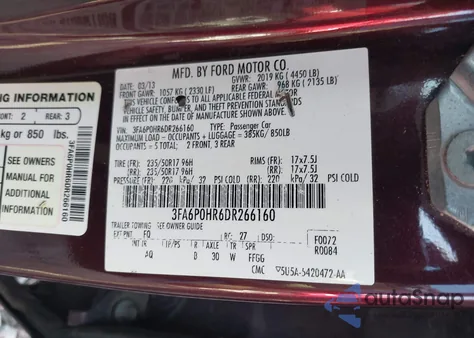 2013 Ford Fusion Se z USA, uszkodzony, nr VIN 3FA6P0HR6DR266160